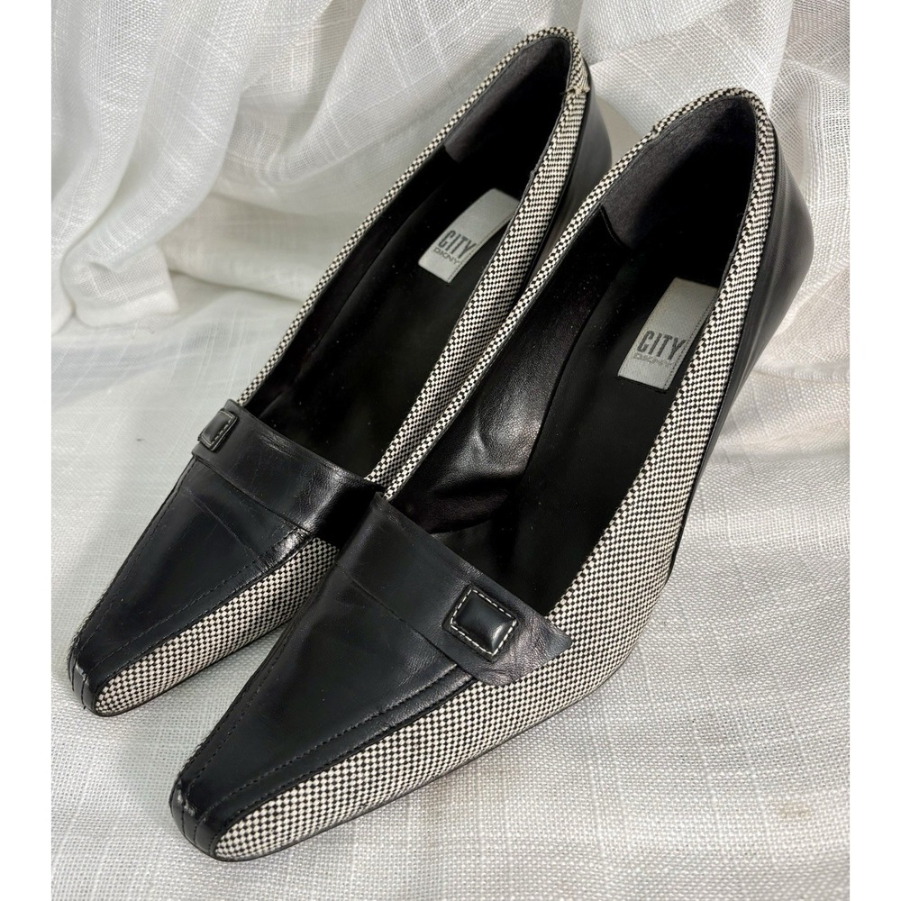 Vintage City DKNY Houndstooth And Leather Pumps Size 8M Made In Spain